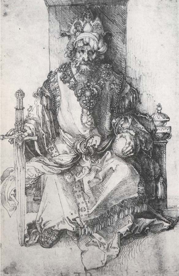 Albrecht Durer An orinetal Ruler Enthroned with traces of the artist-s monogram